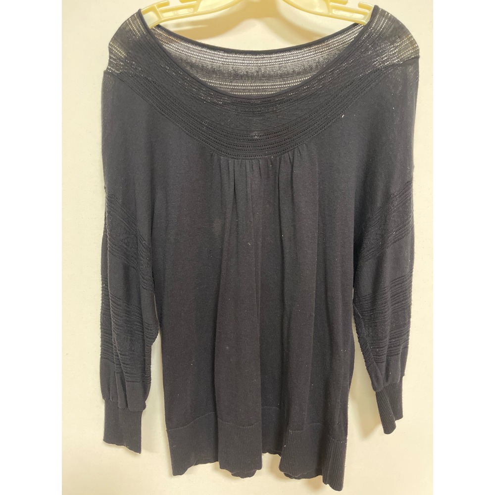 Apostrophe Womens Black Pointelle Knit Dolman Sleeve Scoop Neck Sweater Size M